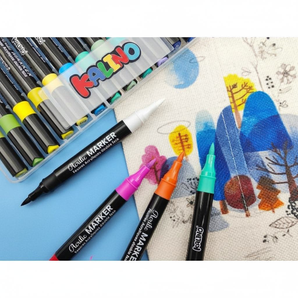 Boite de 24 couleurs Acrylique Kalino – 12 marqueurs avec Double Pointe