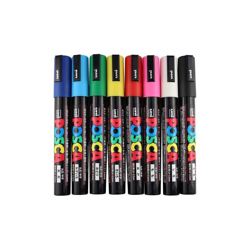 Marqueurs POSCA PC-5M - Pochette 8 Couleurs Pointe Moyenne 1,8-2,5mm