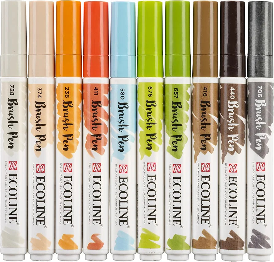Ecoline Brush Pen Set de 10 marqueurs pointe feutre - Teintes architect | Marqueurs à dégrader pour lettering, dessin & journaling