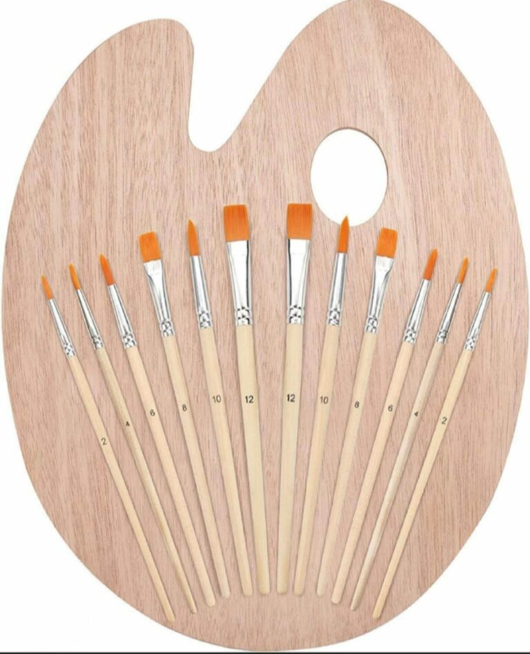 Palette Ergonomique en Bois + 12 Pinceaux Multi-formes