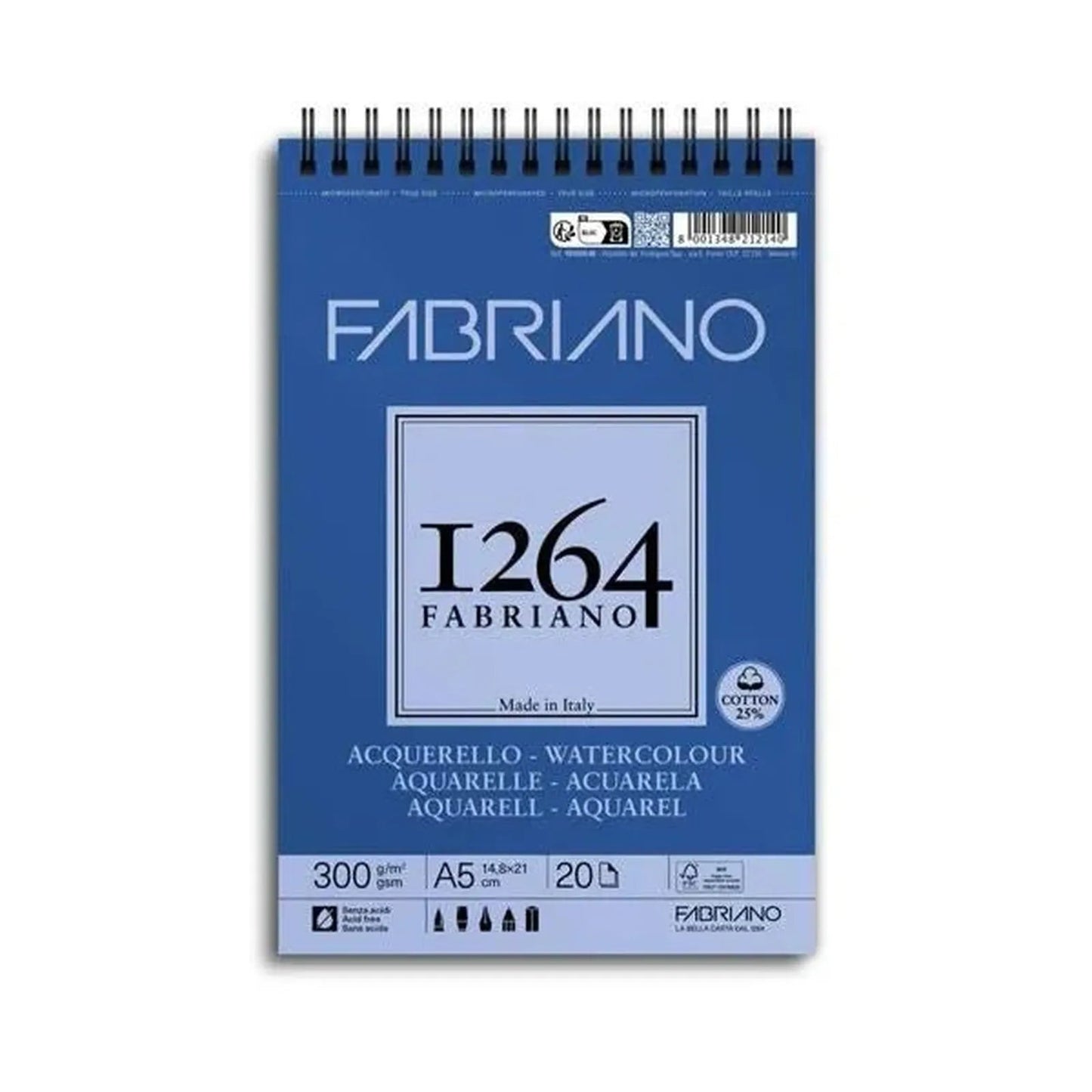 Fabriano Bloc Aquarelle A5 20 Feuilles 300g/m² 25% Coton