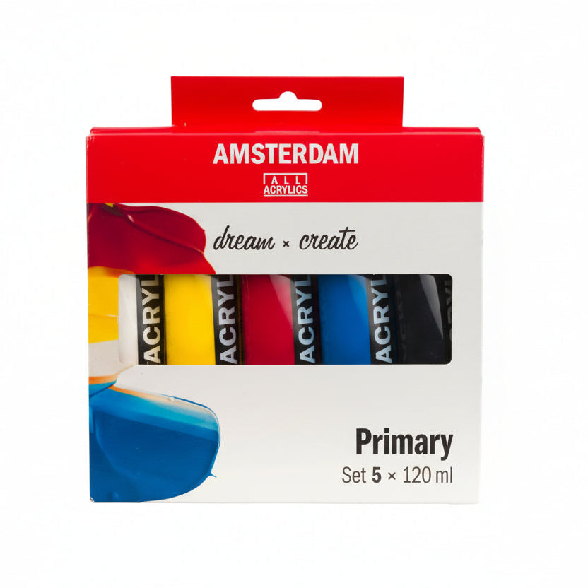 Coffret de Peinture Acrylique Amsterdam – 5 Couleurs Primaires 120ml