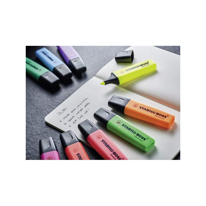 Pochette 4 Surligneurs Fluorescents STABILO BOSS ORIGINAL – Assortiment Fluo