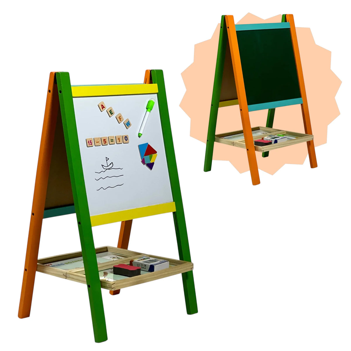 Tableau d’Apprentissage Enfants Double Face en Bois – Magnétique et Ardoise