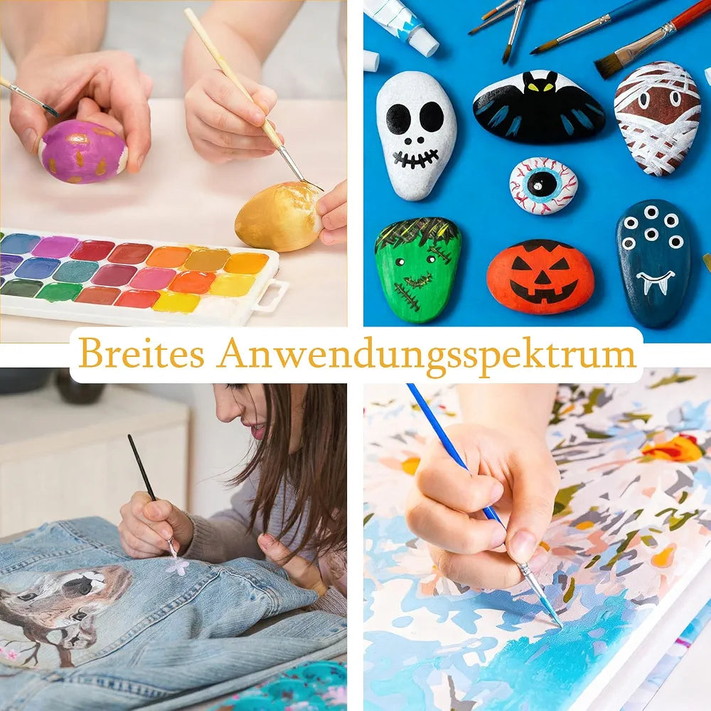 Set de Peinture Acrylique 12 Couleurs Vives (9 ml) avec Palette & Pinceaux – Multi-Supports
