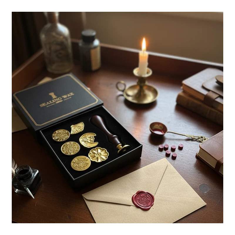 Coffret Tampons en Cire Vintage 7 Pièces - Sceau Cachet Cire Rétro Tunisie