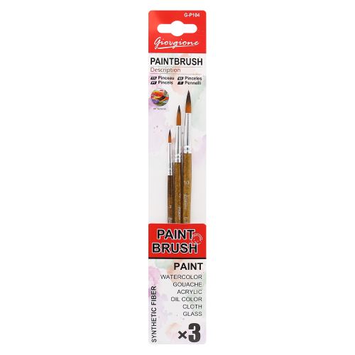 Kit 3 Pinceaux Rond - Set Pinceaux Ronds Peinture Acrylique Huile Tunisie - PIGMA