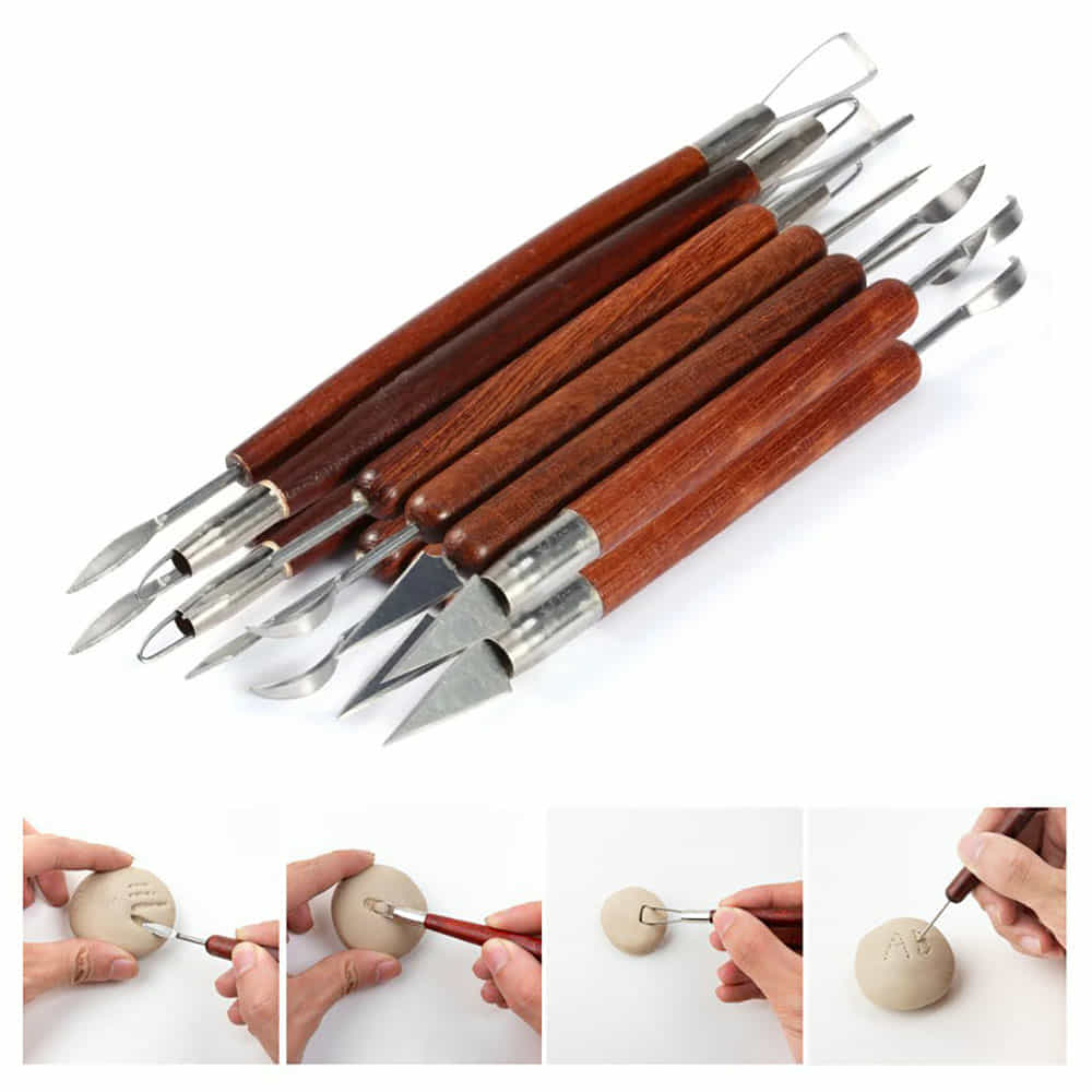Outils de Poterie 6 Pièces Manche Bois - Sculpture Argile Céramique Tunisie