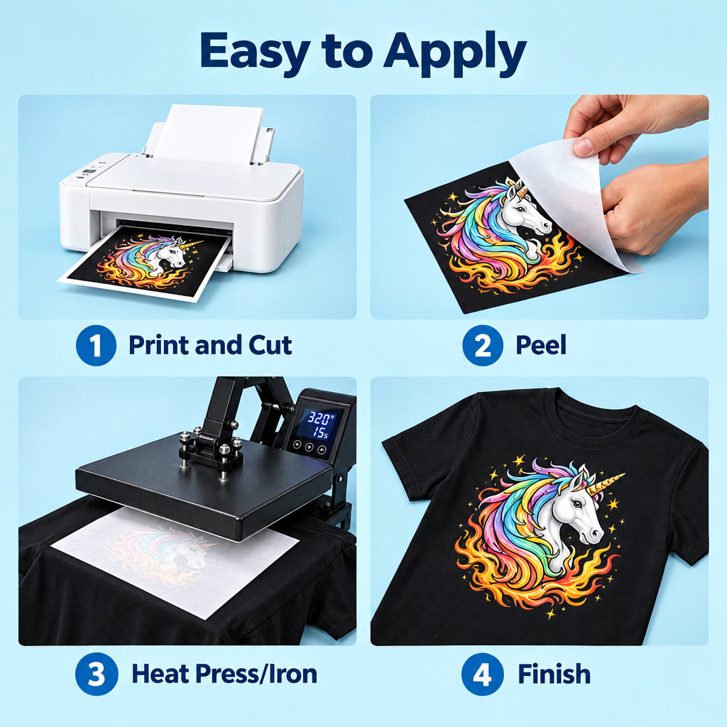 Papier Transfert pour T-shirts Noirs A4 – 10 Feuilles Jet d’Encre