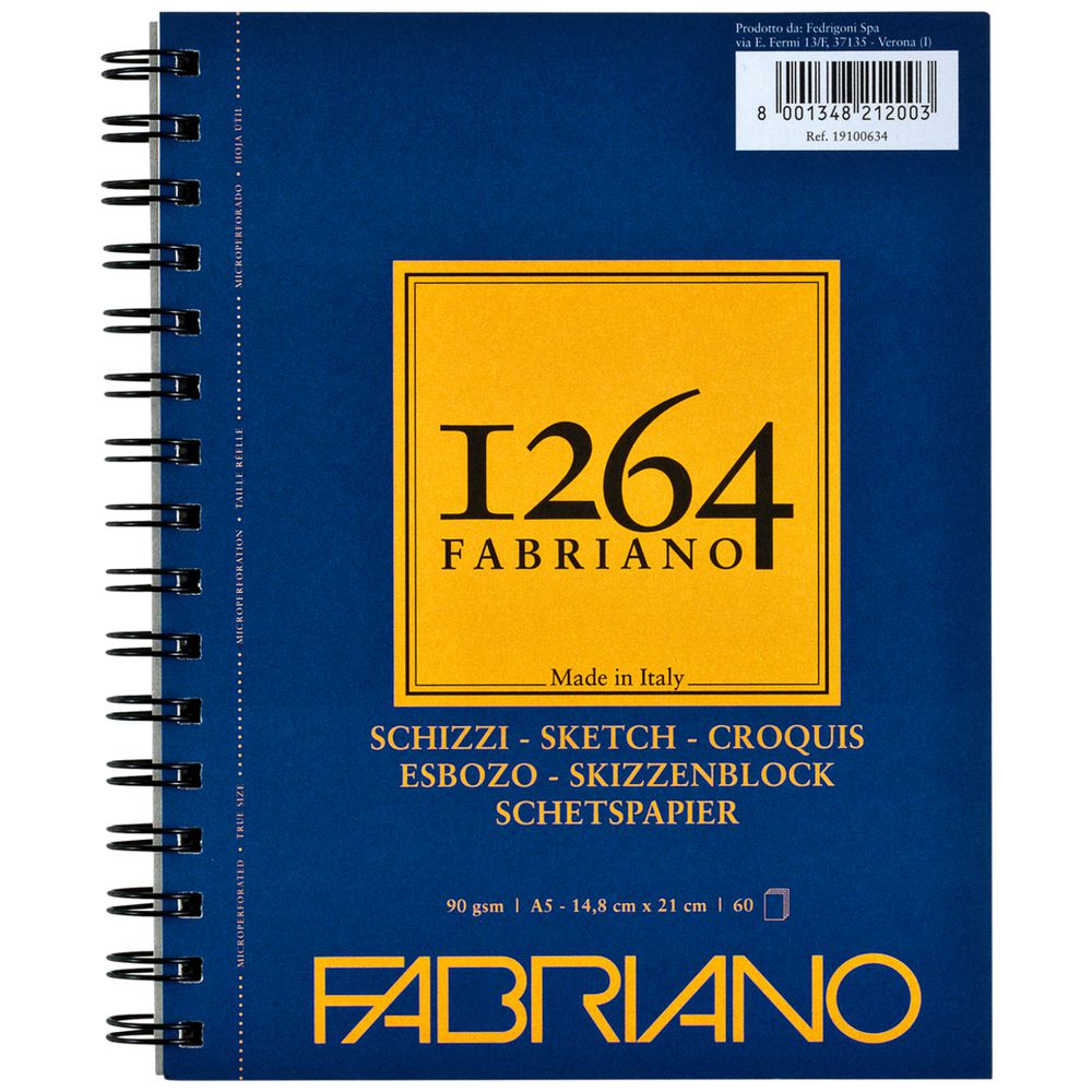 Bloc Croquis Fabriano A5 90g 60 Feuilles Spirale - Papier Dessin Professionnel
