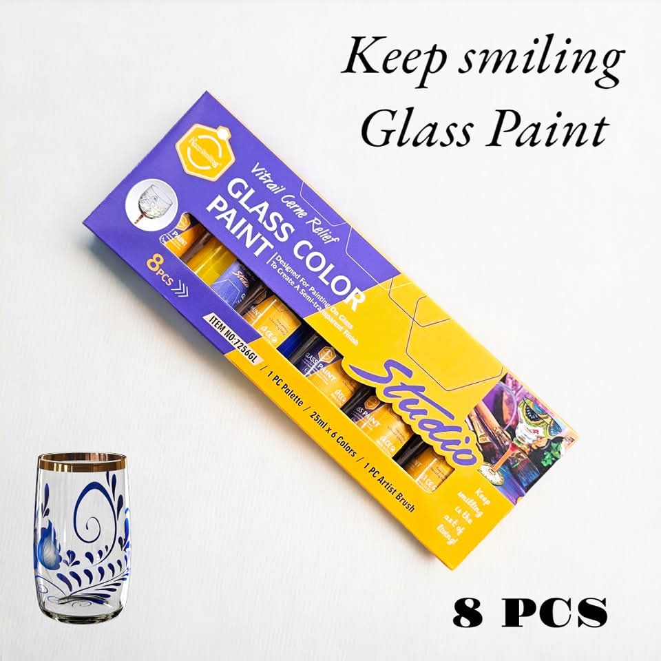 Keep Smiling peinture sur verre Studio Coffret de 6 couleurs 25 ml + pinceau gratuit