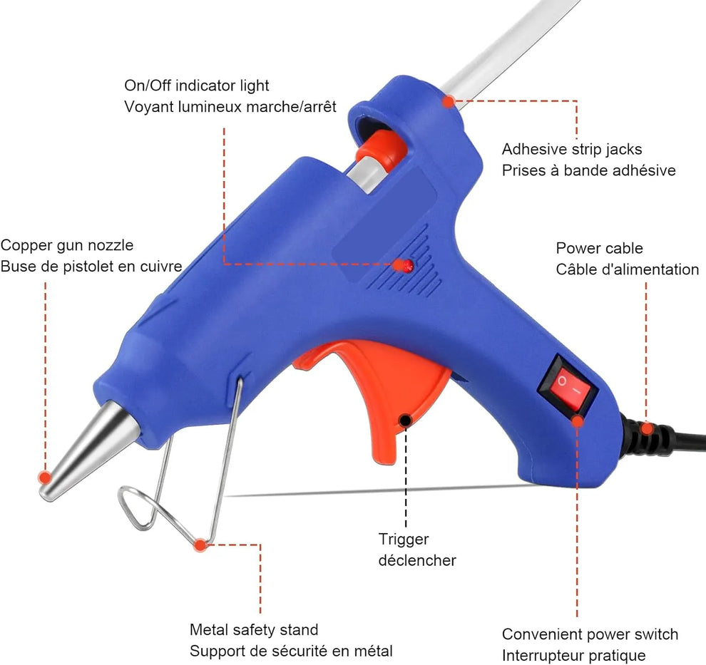 Mini Pistolet à Colle 20W + 10 Bâtons de Recharge
