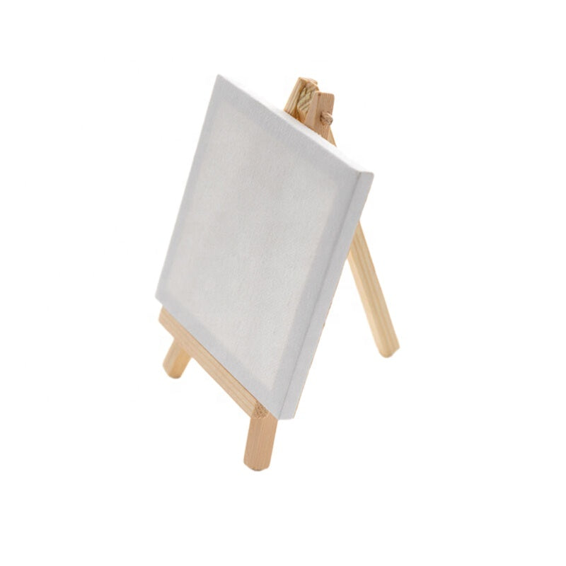 Mini Toile Blanche 10x10cm + Chevalet Bois - Ensemble Peinture Bureau