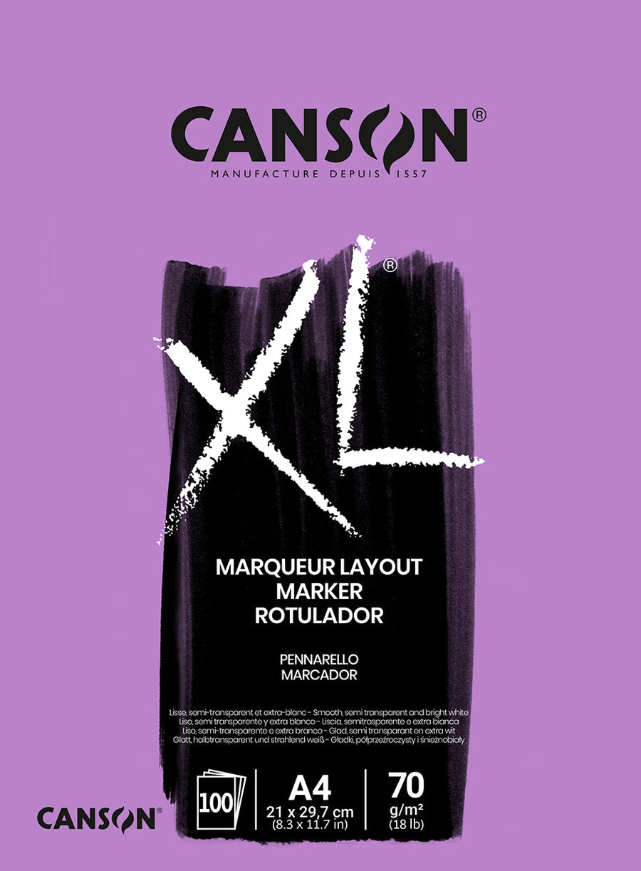 CANSON XL Marker - Bloc 100 feuilles de papier blanc semi-transparent A4 70g/m² - PIGMA
