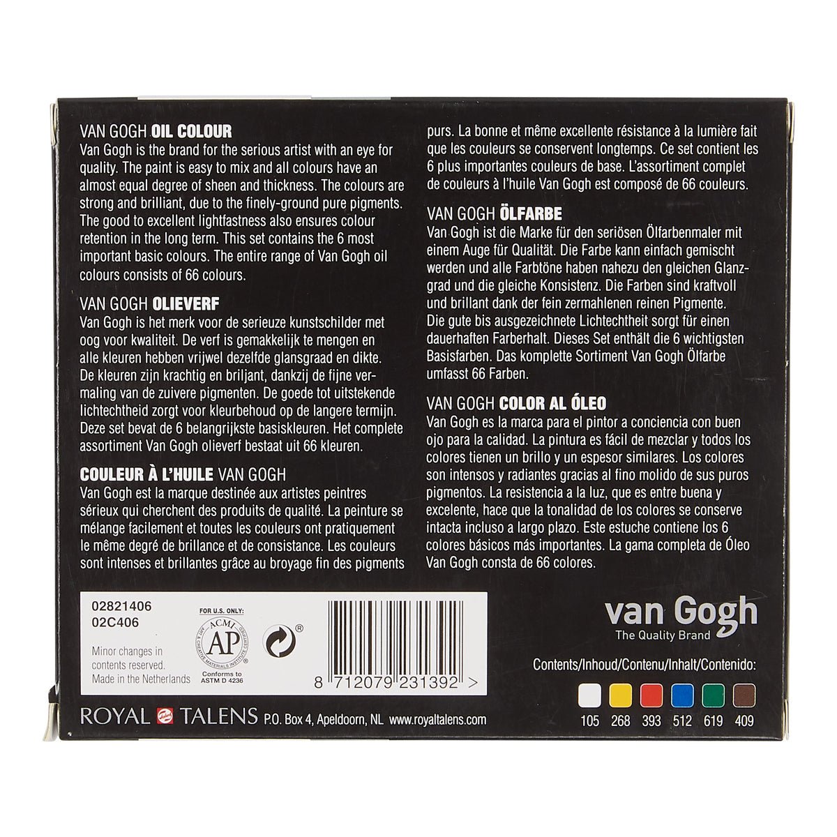 Set Peinture à l'Huile Van Gogh – 6 Couleurs en Tubes de 20ml