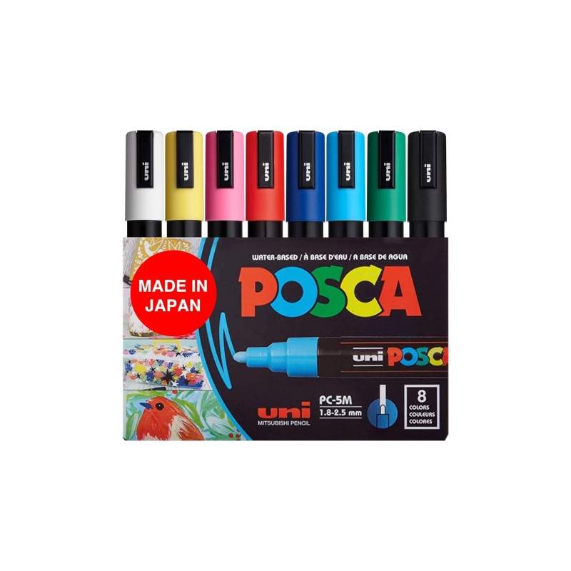 Marqueurs POSCA PC-5M - Pochette 8 Couleurs Pointe Moyenne 1,8-2,5mm