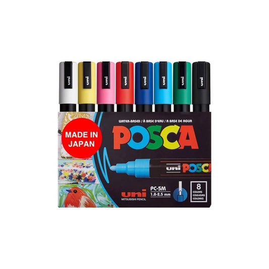 Marqueurs POSCA PC-5M - Pochette 8 Couleurs Pointe Moyenne 1,8-2,5mm