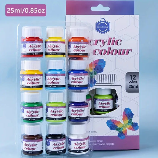 Set de 12 couleurs de peinture acrylique Keep Smiling – 25 ml