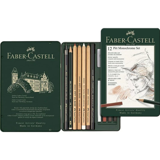 Faber-Castell Set Pitt Monochrome - 12 Pièces Dessin Artistique