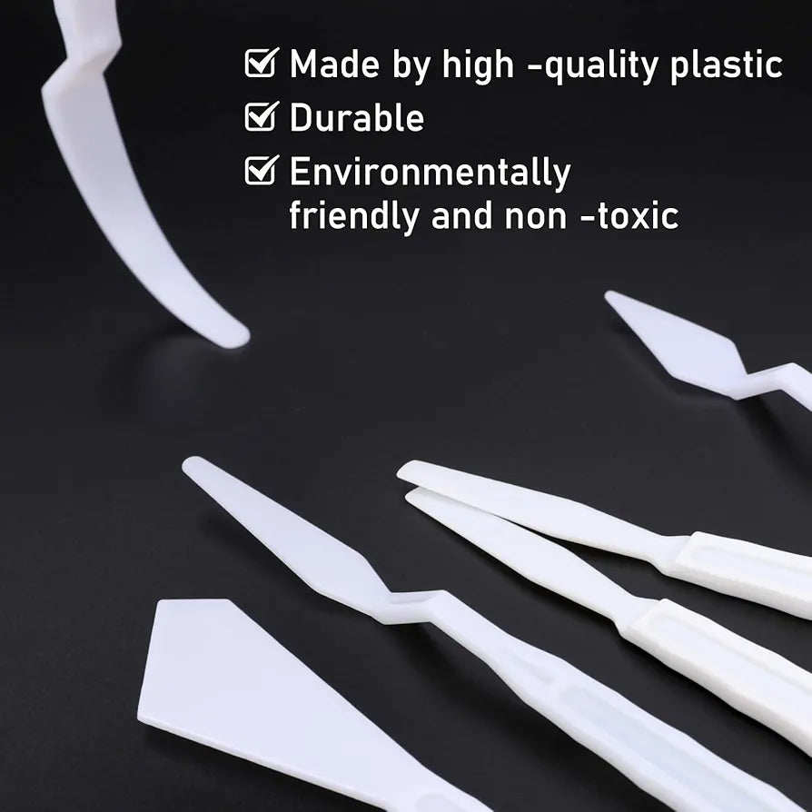 Lot de 6 Couteaux à peindre et palettes en plastique blanc - PIGMA