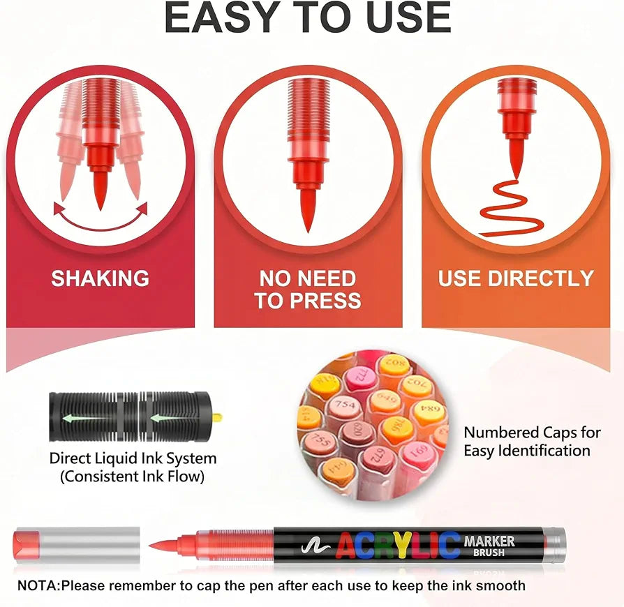 Brush Marker Marqueurs Acryliques 12 Couleurs – Pointe Pinceau