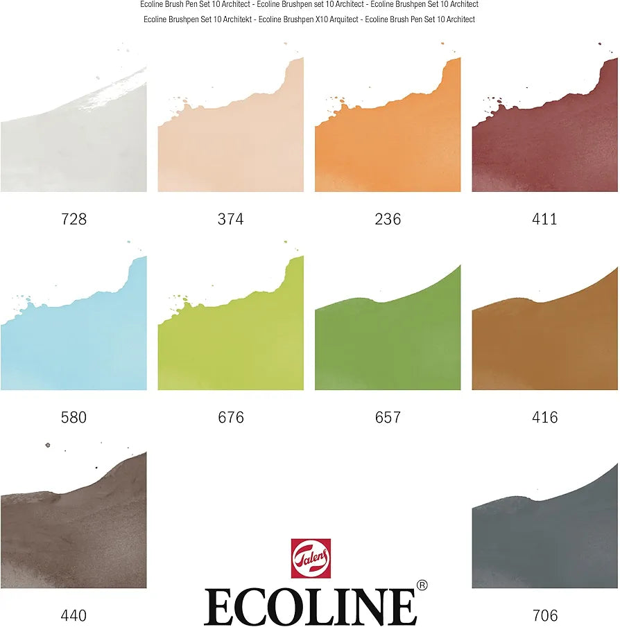 Ecoline Brush Pen Set de 10 marqueurs pointe feutre - Teintes architect | Marqueurs à dégrader pour lettering, dessin & journaling