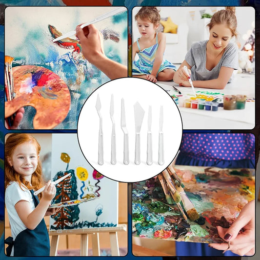 Lot de 6 Couteaux à peindre et palettes en plastique blanc - PIGMA