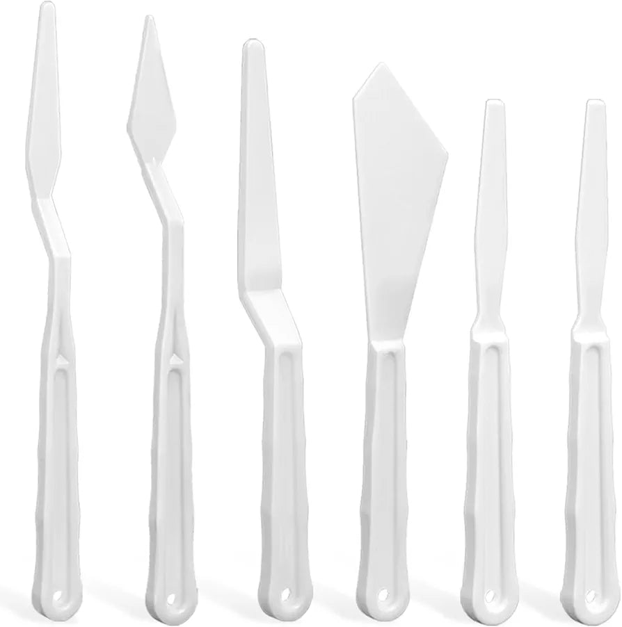 Lot de 6 Couteaux à peindre et palettes en plastique blanc - PIGMA