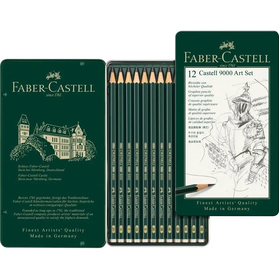 Crayons Graphite Castell 9000 - Set Art de 12 Crayons Professionnels