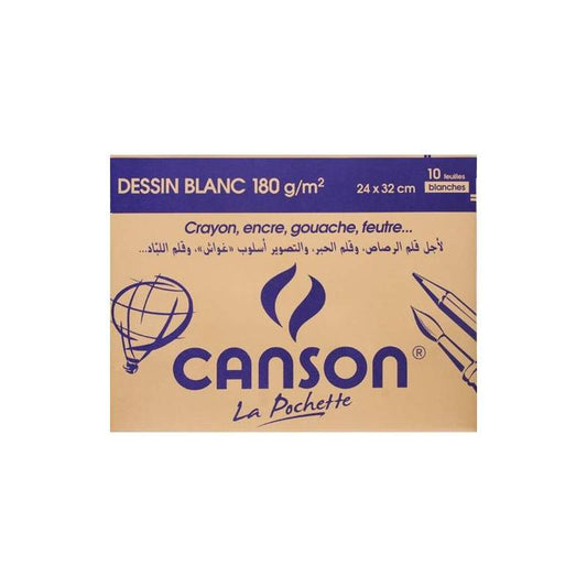 Pochette de 10 feuilles de dessin Blanc 180G 24*32 CANSON