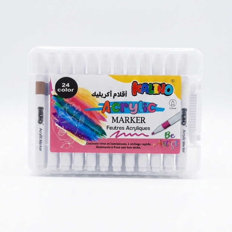 Marqueurs Acryliques Kalino 24 Couleurs – Pointe moyenne Multi-Supports