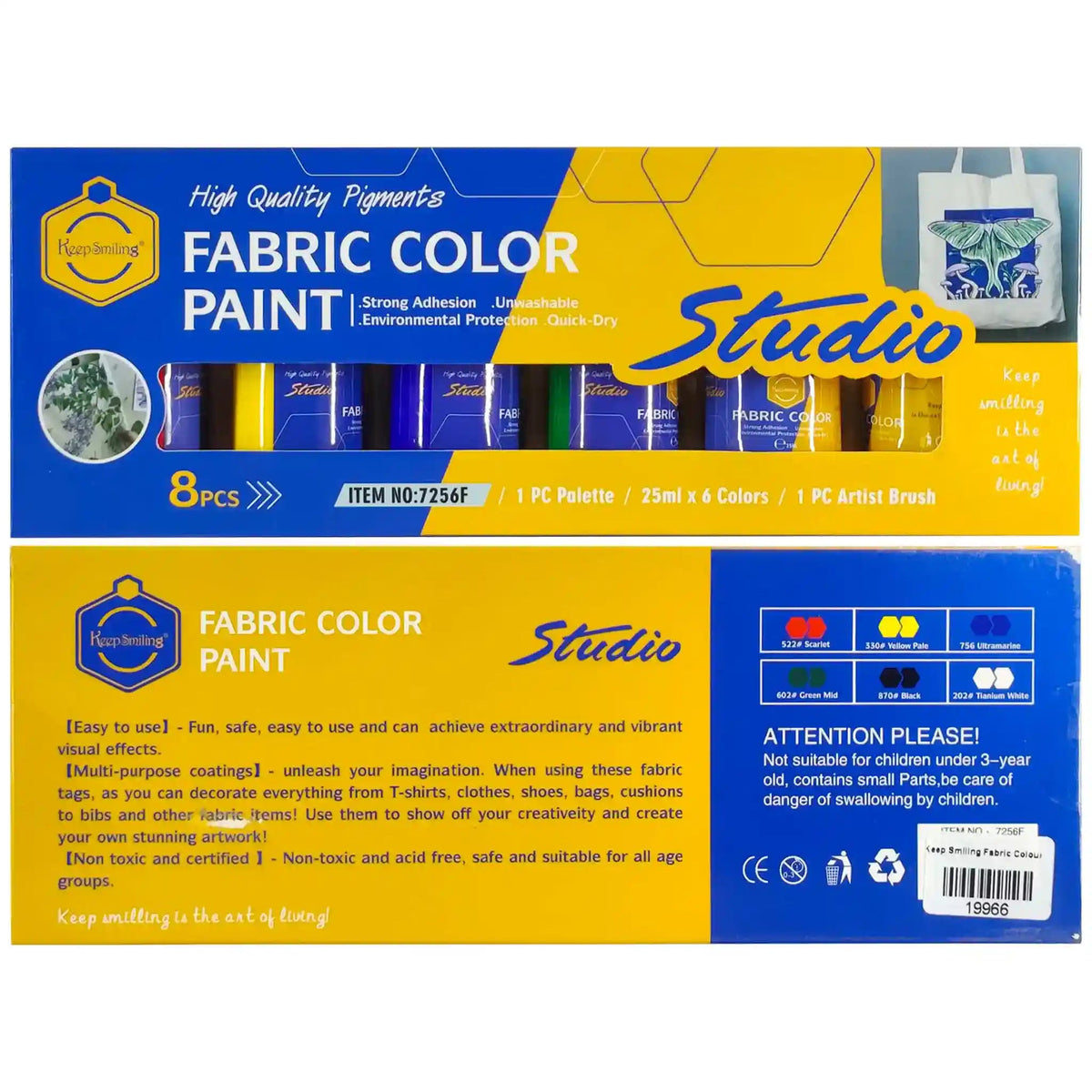 Coffret Peinture pour Tissu Keep Smiling – 6 × 25 ml + Palette et Pinceau