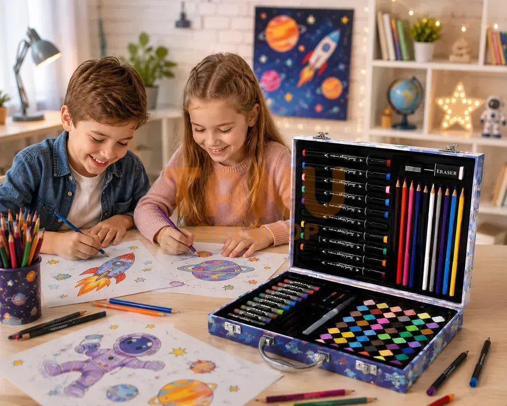 Mallette de Dessin et Peinture Enfants Astronaute Space Party – 128 Pièces