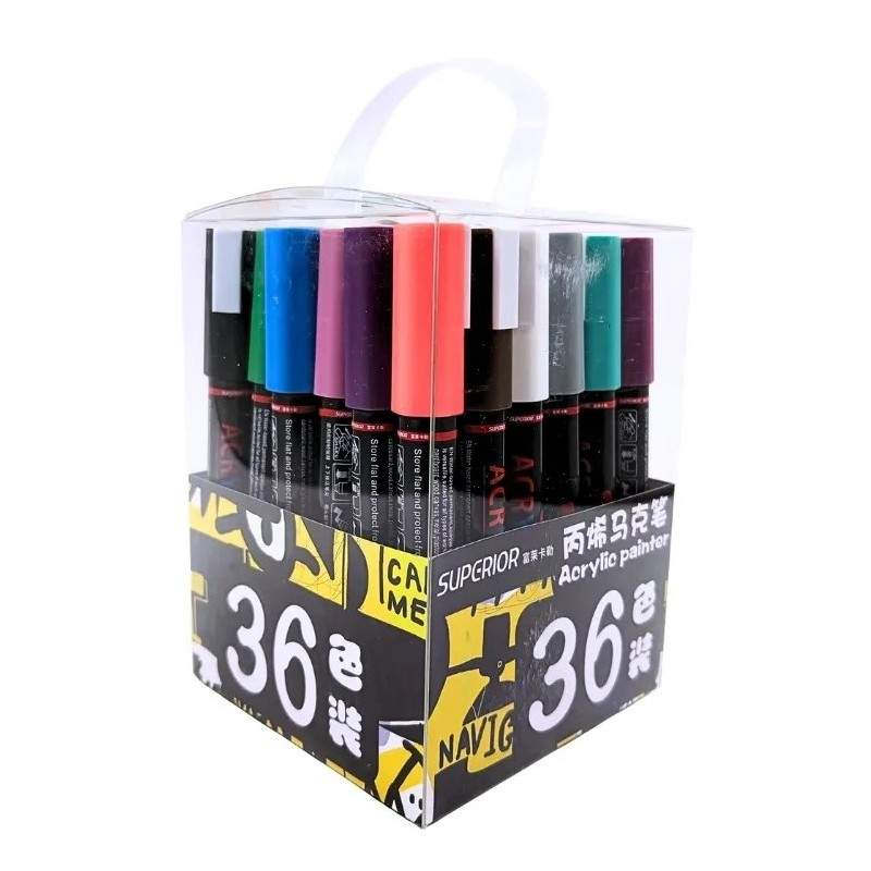Boîte de 36 Marqueurs Acryliques – Superior – Couleurs Intenses - PIGMA