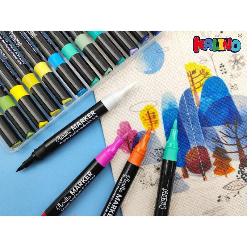 Boite de 36 marqueurs Acrylique 72 couleurs Double Pointe - Kalino