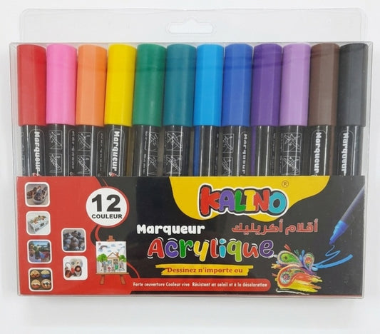 Boite de 12 Marqueurs Acrylique Couleurs Vives - Kalino