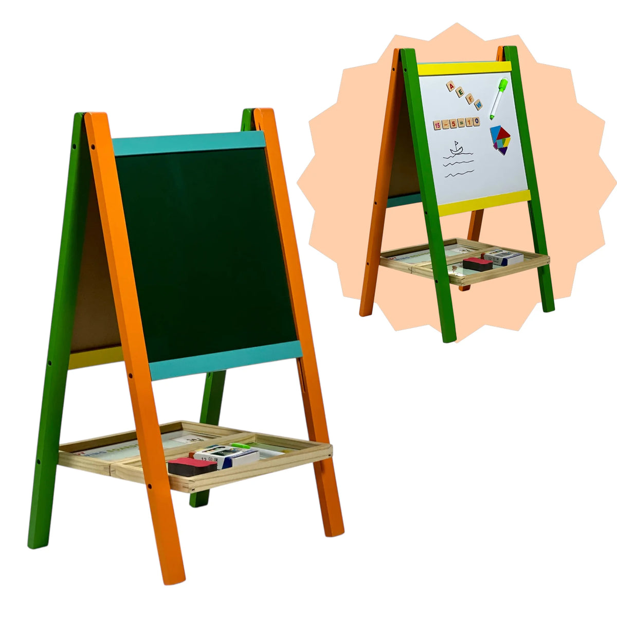 Tableau d’Apprentissage Enfants Double Face en Bois – Magnétique et Ardoise