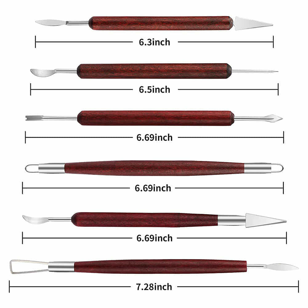 Outils de Poterie 6 Pièces Manche Bois - Sculpture Argile Céramique Tunisie