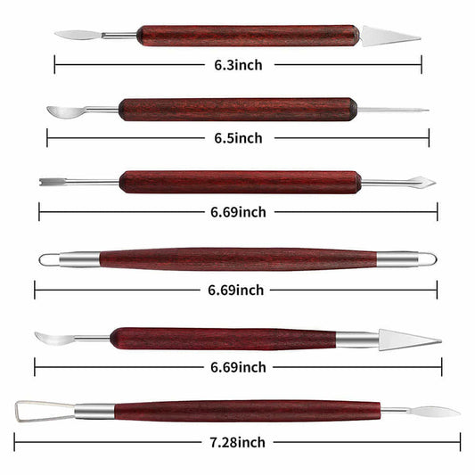 Outils de Poterie 6 Pièces Manche Bois - Sculpture Argile Céramique Tunisie