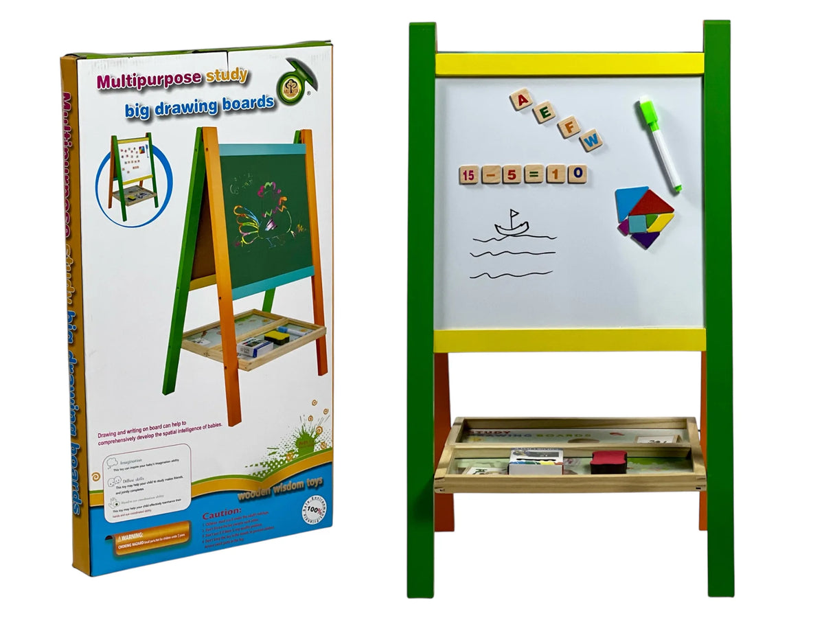 Tableau d’Apprentissage Enfants Double Face en Bois – Magnétique et Ardoise