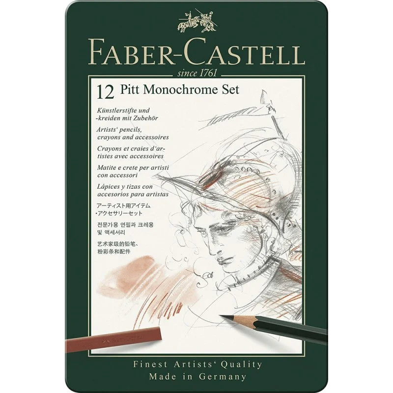 Faber-Castell Set Pitt Monochrome - 12 Pièces Dessin Artistique