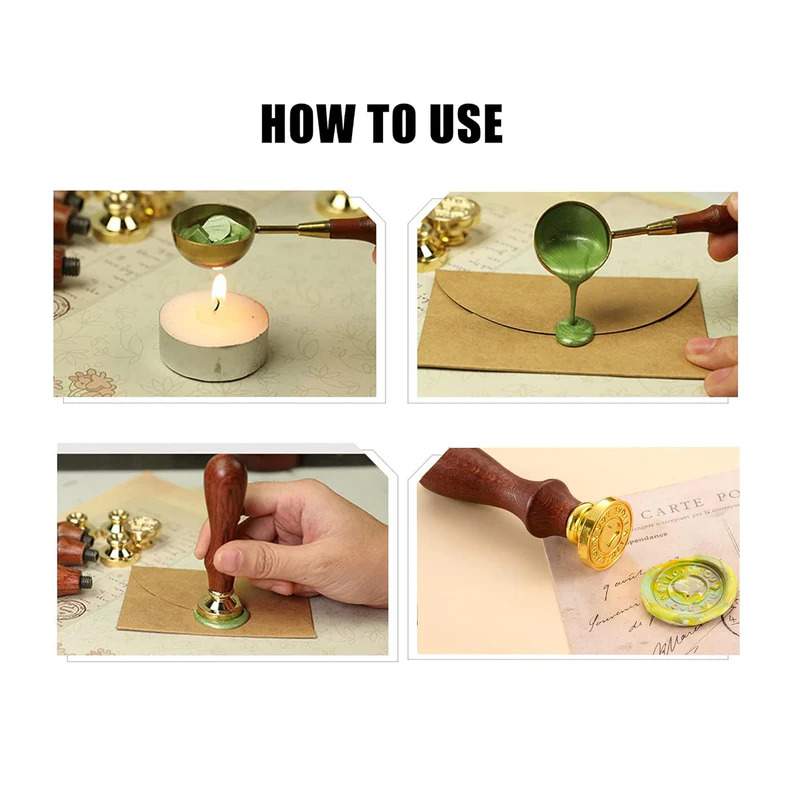 Coffret Tampons en Cire Vintage 7 Pièces - Sceau Cachet Cire Rétro Tunisie