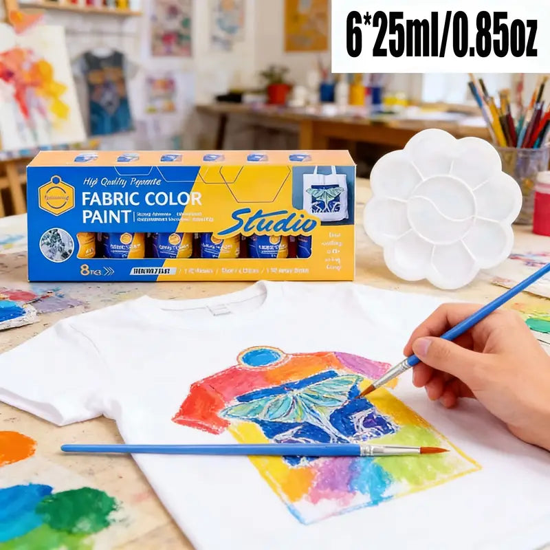 Coffret Peinture pour Tissu Keep Smiling – 6 × 25 ml + Palette et Pinceau