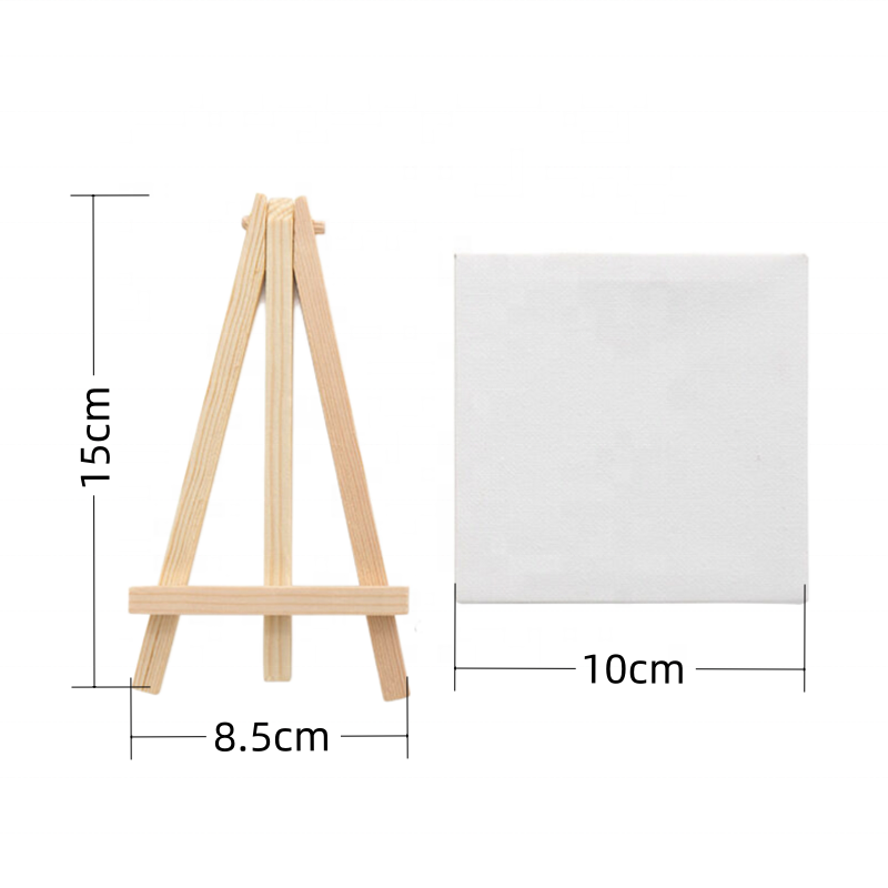 Mini Toile Blanche 10x10cm + Chevalet Bois - Ensemble Peinture Bureau