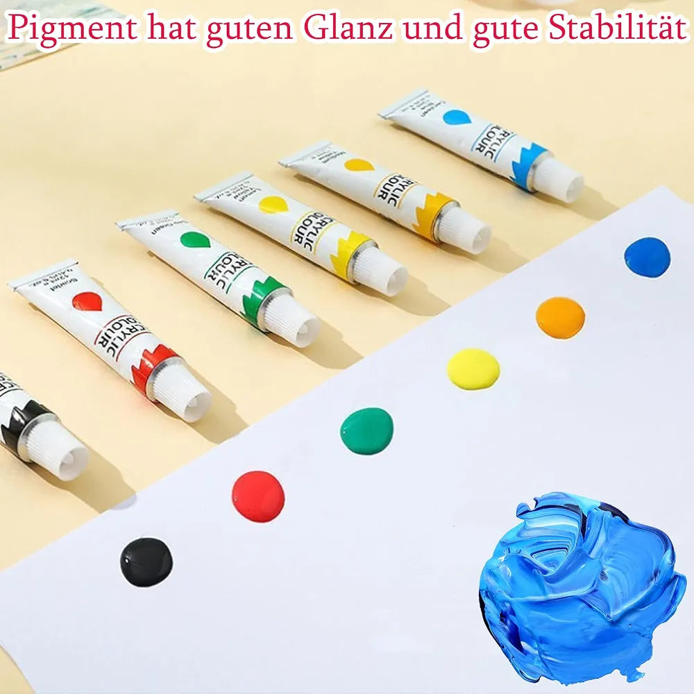 Set de Peinture Acrylique 12 Couleurs Vives (9 ml) avec Palette & Pinceaux – Multi-Supports