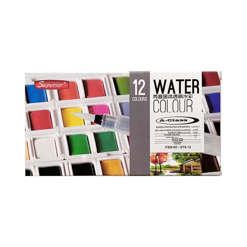 Aquarelle Superior 12 Couleurs Assorties – Pinceau à Réservoir Inclus
