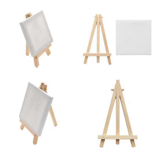 Mini Toile Blanche 10x10cm + Chevalet Bois - Ensemble Peinture Bureau