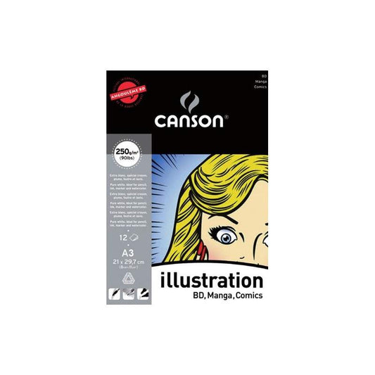 Bloc Papier CANSON Illustration BD, Mangas, Comics A3 250g 12F