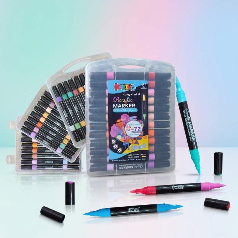 Boite de 36 marqueurs Acrylique 72 couleurs Double Pointe - Kalino